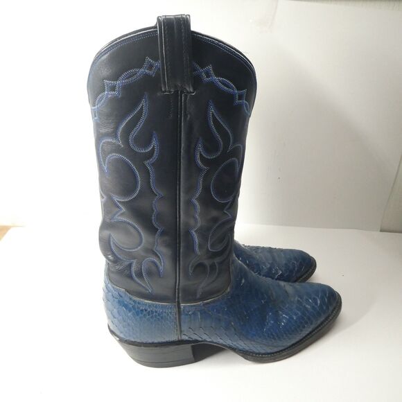 Tony Lama Boots Blue Python Snake Cowboy Western Mens 11 D Snakeskin Embroidered - Picture 3 of 16